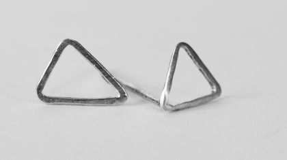 Asymmetrical triangle studs in sterling silver